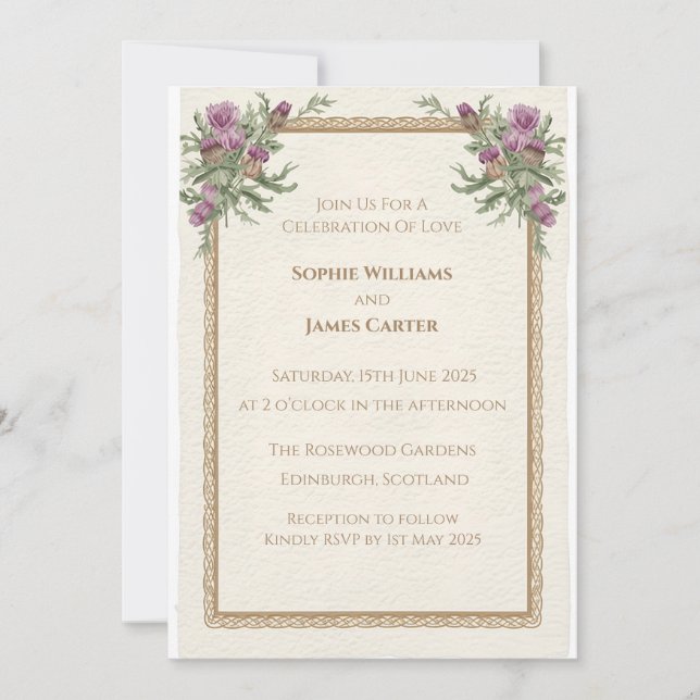 Convite de Casamento Thistle Celta Escocês (Frente)