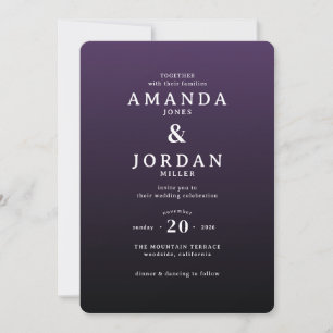 Convite de Casamento Tipográfico Roxo Elegante