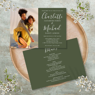 Convite de Casamento Todo em Um Foto Script Elegan
