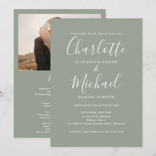 Convite de Casamento Todo em Um Tom Verde Musgo Ch