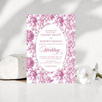 Convite de Casamento Toile de Rosas Rosa Empoeirad