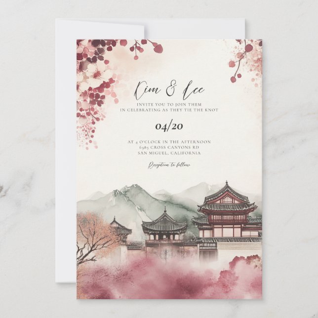 Convite de Casamento Tradicional Coreano Modelo (Frente)