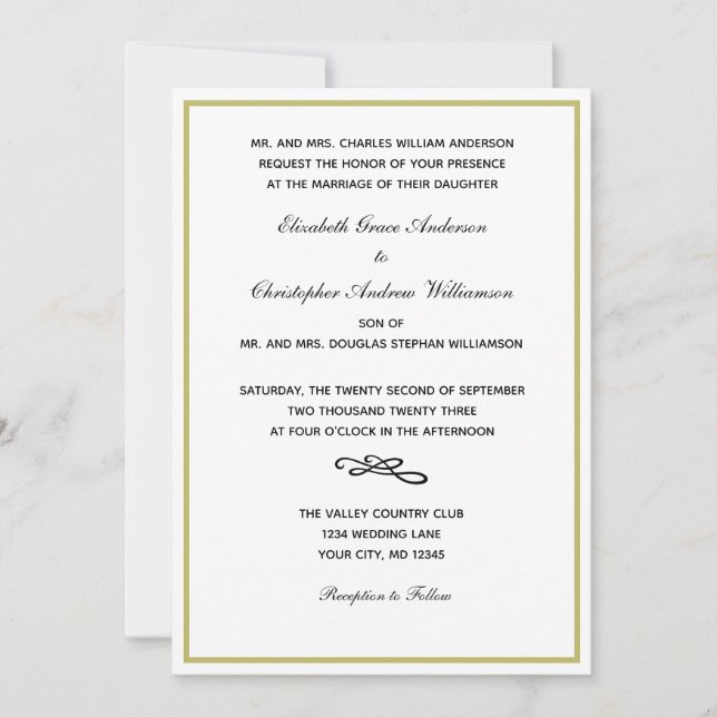 Convite de Casamento Tradicional Formal Dourado Br (Frente)