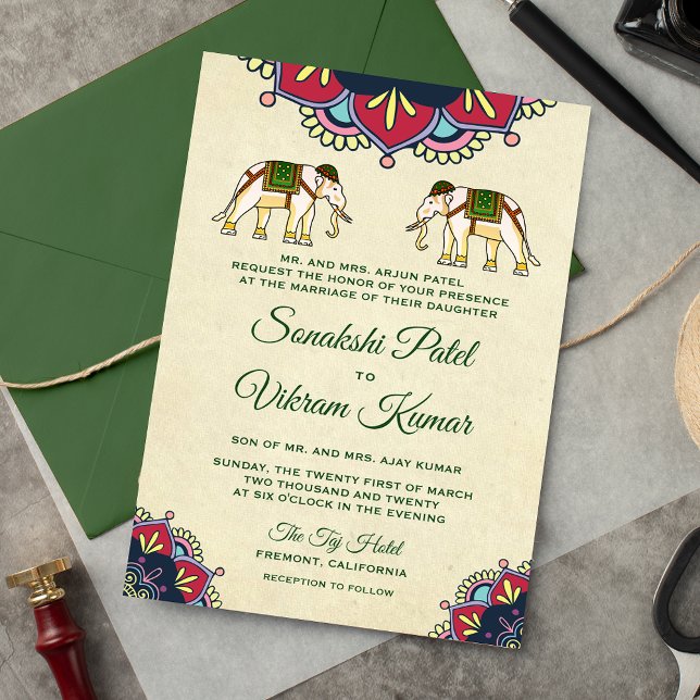 Convite de Casamento Tradicional Indiano com Elefa (Criador carregado)