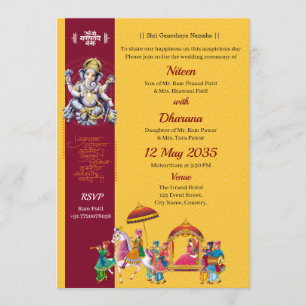 Convite de Casamento Tradicional Indiano Ganesha