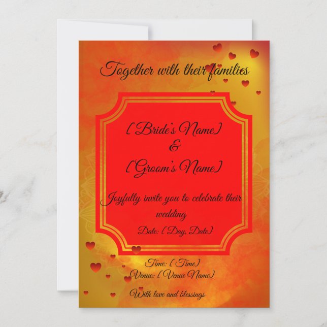 Convite de Casamento Tradicional Vermelho e Amarel (Frente)
