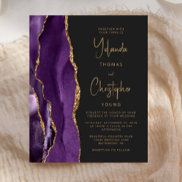 Convite de Casamento Trendy Ágata Dourada Roxa