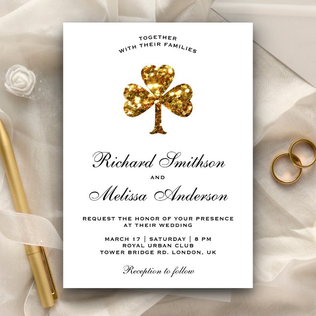 Convite de Casamento Trevo de Ouro do Dia de São P (Criador carregado)