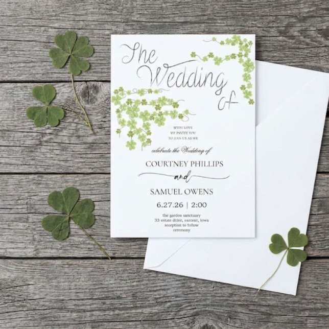 Convite de Casamento Trevo Verde Afortunado no Amo (Criador carregado)