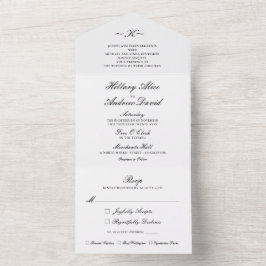 Convite de Casamento Tri-Dobrável Preto e Branco C