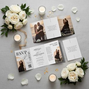 Convite de Casamento Tri-Fold com Foto Elegante
