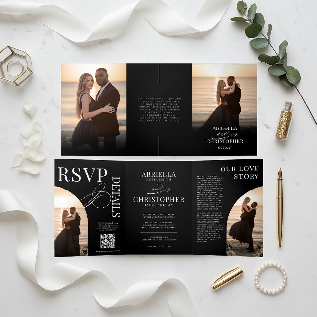 Convite de Casamento Tri-Fold com Foto Elegante (Elegant Photo Wedding Invitation | Wedding Book Invitation)