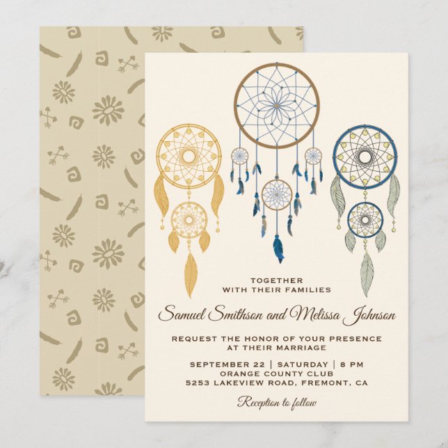 Convite de Casamento Tribal Caçador de Sonhos Boêm (Frente/Verso)