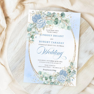 Convite de Casamento Trigo Azul Clássico Dourado