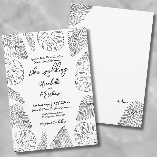 Convite de Casamento Tropical (Hand Drawn Leaves Tropical Wedding Invitation)