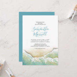 Convite de Casamento Tropical Azul à Beira-Mar em 