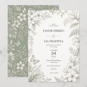 Convite de Casamento Tropical Bali Plumeria