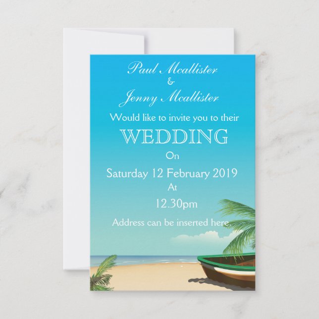 Convite de casamento tropical barco de pesca antig (Frente)