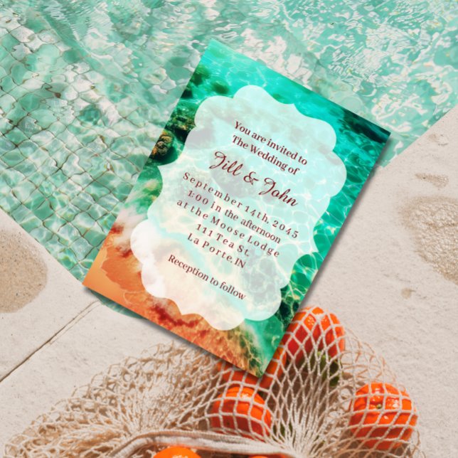 Convite de Casamento Tropical com Recorte de Praia (Criador carregado)