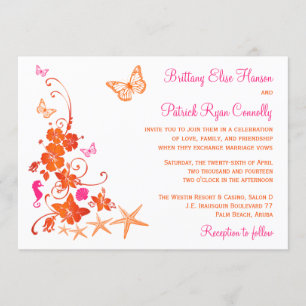 Convite de casamento tropical cor-de-rosa,