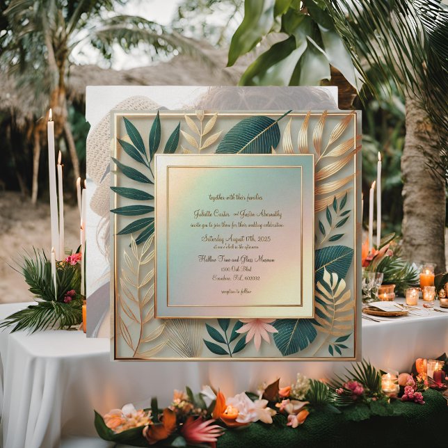 Convite de Casamento Tropical Elegância Moldura Mi (Criador carregado)