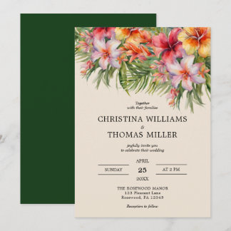 Convite De Casamento Tropical Elegante Watercolor