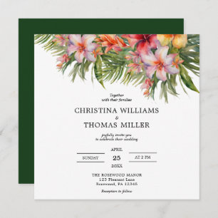 Convite De Casamento Tropical Elegante Watercolor