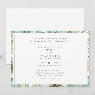 Convite de Casamento Tropical Horizontal Dourado B