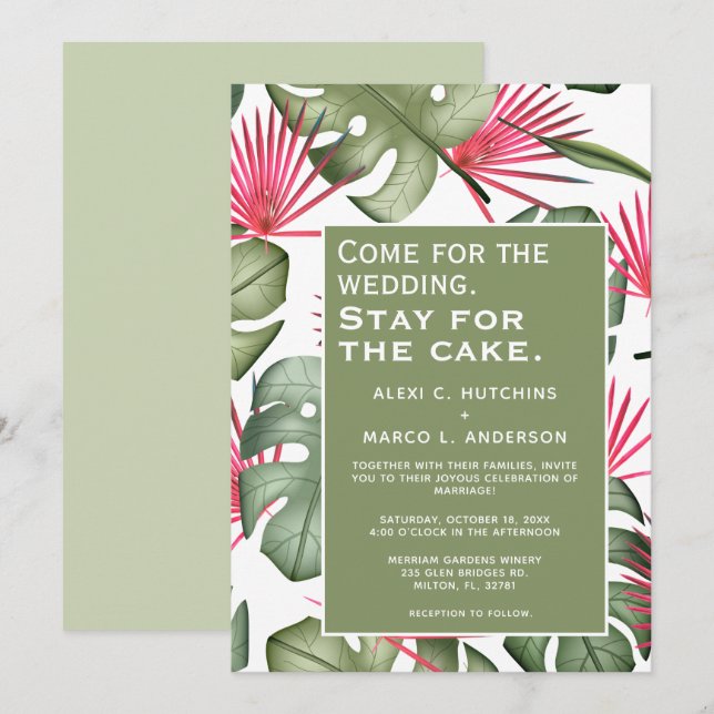 Convite de Casamento Tropical Humoroso (Frente/Verso)