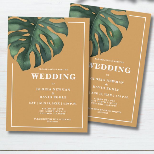 Convite de Casamento Tropical Monstera Folha de Pa (Criador carregado)