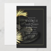 Convite de Casamento Tropical Preto e Dourado