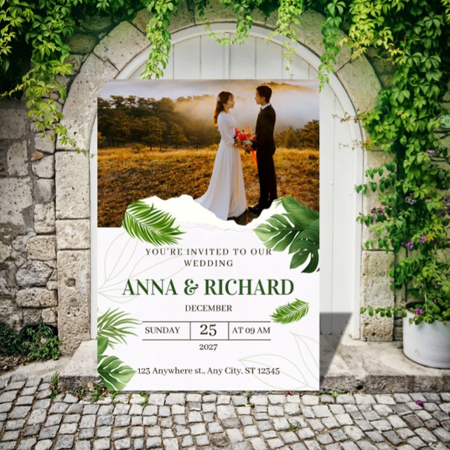 Convite de Casamento Tropical Romântico (Criador carregado)