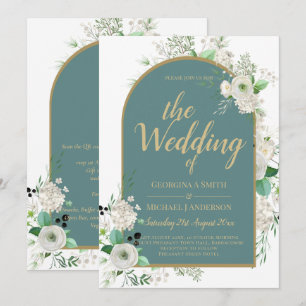 Convite de Casamento Tudo-em-1 com Rosas Brancas E