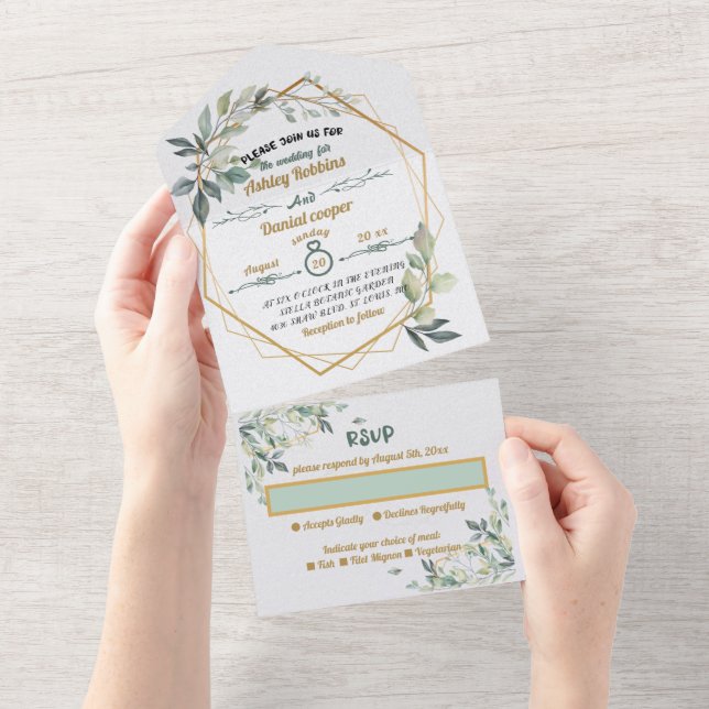 Convite de Casamento Tudo em Um (Aba destacável)
