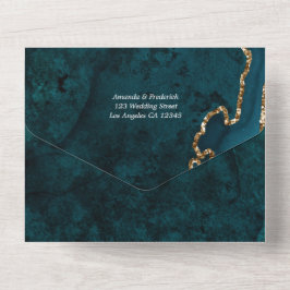 Convite de Casamento Tudo em Um Ágata Azul e Doura
