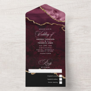 Convite de Casamento Tudo Em Um Ágata Burgundy e D
