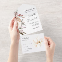 Convite de Casamento Tudo Em Um Aquarela com Flore