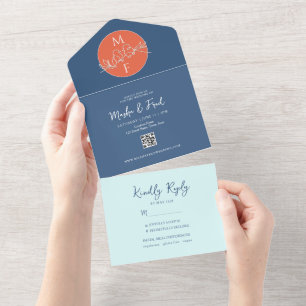 Convite de Casamento Tudo Em Um Azul Coral