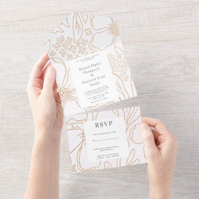 Convite de Casamento Tudo Em Um Blooms Modernos Do (Aba destacável)