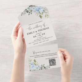 Convite de Casamento Tudo em Um Botânico Azul Suav