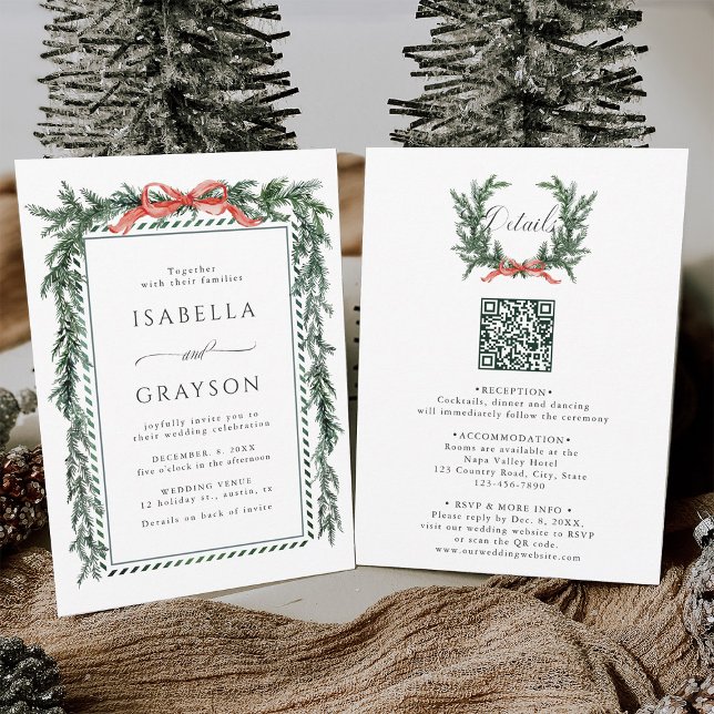 Convite de Casamento Tudo em Um com Guirlanda de P (Front & Back)