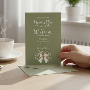 Convite de Casamento Tudo-em-Um com Laço Botânico 