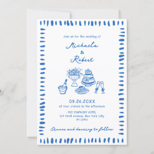 Convite de Casamento Tudo-em-Um com Rabiscos Desen