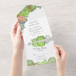 Convite de Casamento Tudo em Um com Suculentas Ver