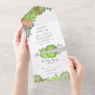 Convite de Casamento Tudo em Um com Suculentas Ver