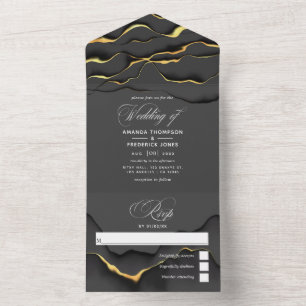 Convite de Casamento Tudo Em Um com Tinta Preta e 
