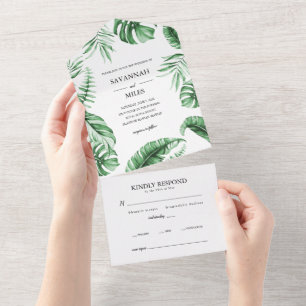 Convite de Casamento Tudo em Um com Vegetação Trop