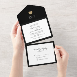 Convite de Casamento Tudo em Um Coração Preto Eleg