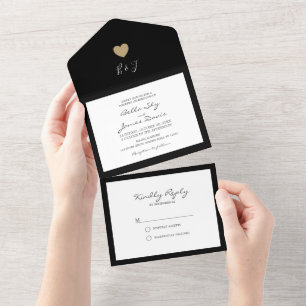 Convite de Casamento Tudo em Um Coração Preto Eleg