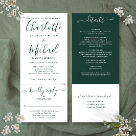 Convite de Casamento Tudo em Um Emerald Green Scri